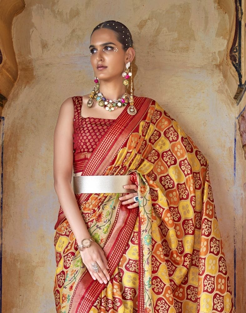 Collection of Mustard Coloured Botanical Print Patola Saree in a gallery layout