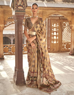 Collection of Gold Checks Pattern Patola Fancy Saree in a gallery layout