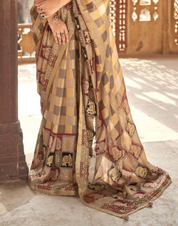 Collection of Gold Checks Pattern Patola Fancy Saree in a gallery layout