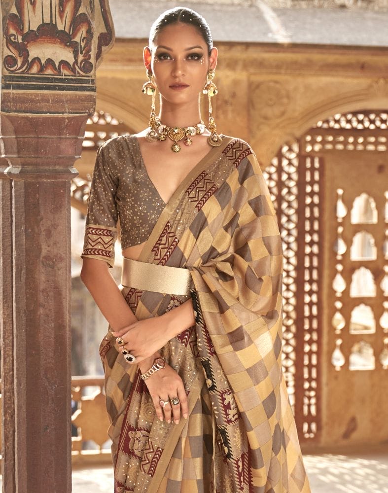 Gold Checks Pattern Patola Fancy Saree