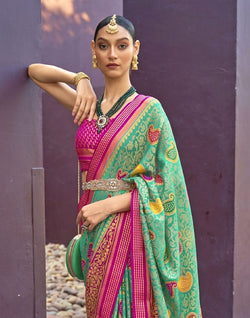 Collection of Sea Green Paisley Print Brasso Saree in a gallery layout