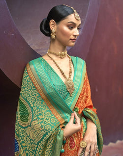 Collection of Orange Coloured Paisley Brasso Printed Saree in a gallery layout