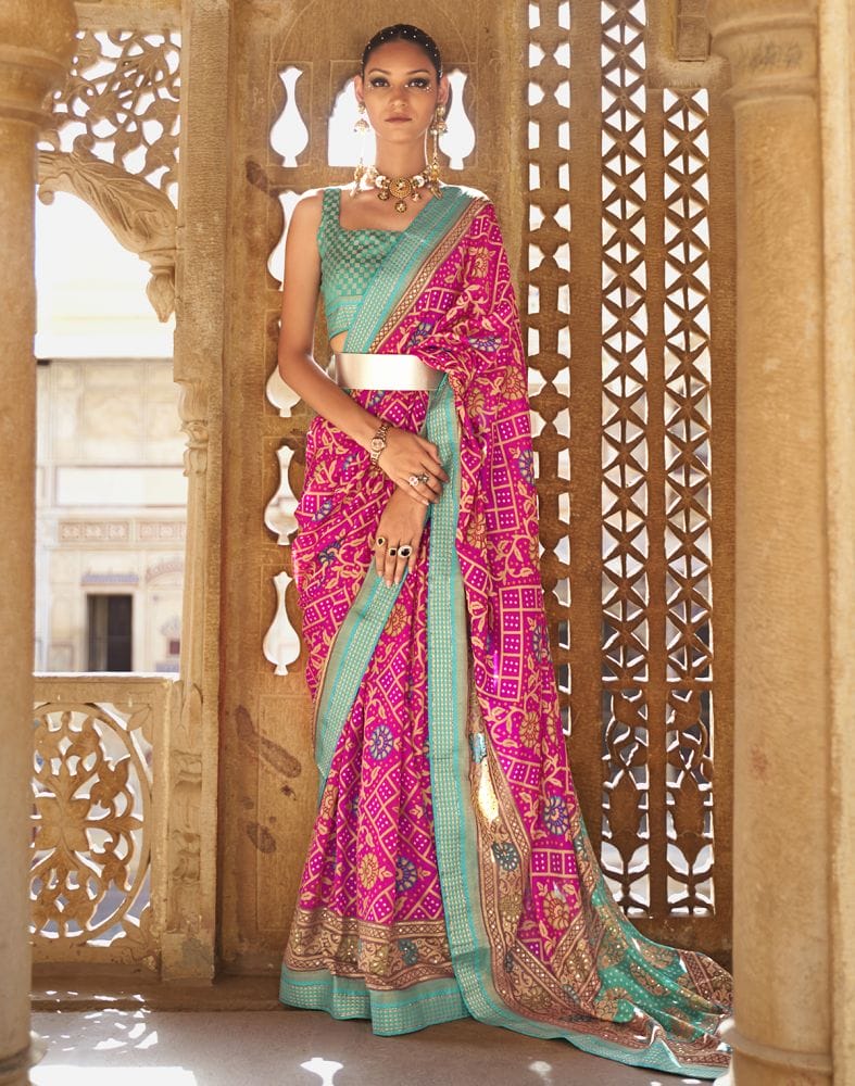 Collection of Hypnotic Patola Silk Pink Coloured Saree in a gallery layout