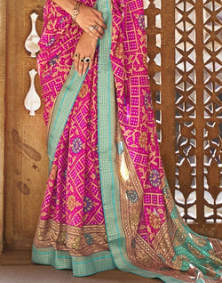 Collection of Hypnotic Patola Silk Pink Coloured Saree in a gallery layout