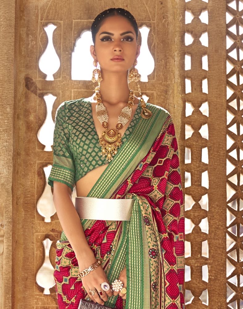 Collection of Amazing Red Geometric Print Patola Saree in a gallery layout