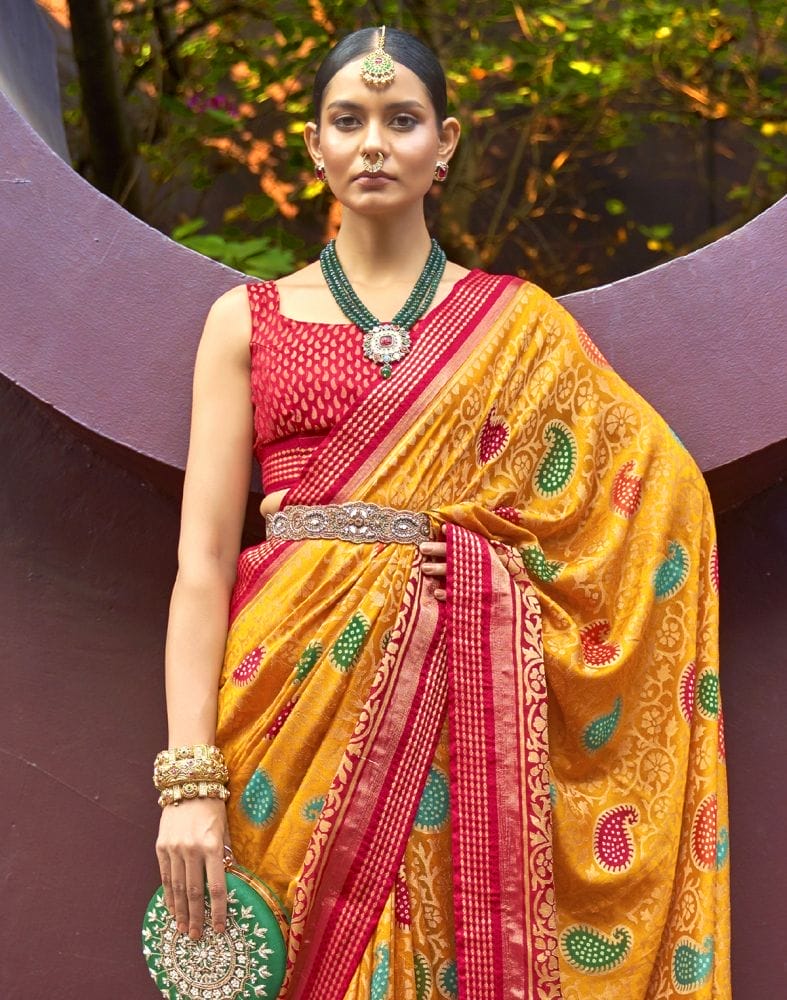 Mustard Coloured Paisley Brasso Fabric Saree