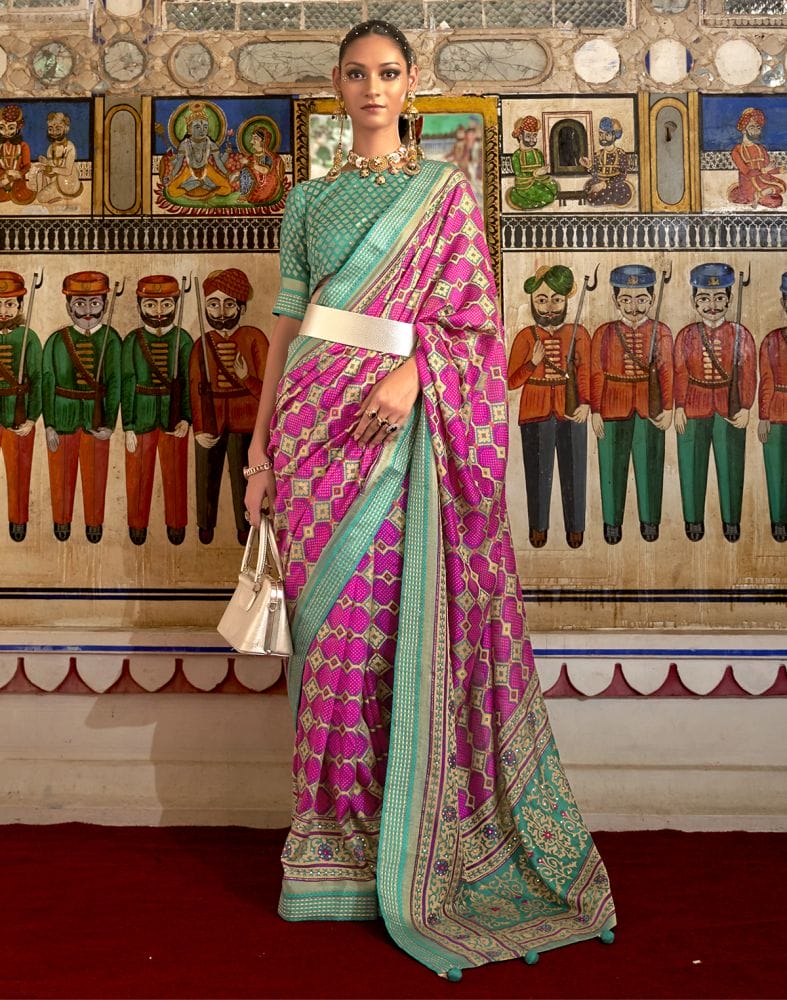 Collection of Flattering Pink Coloured Patola Saree in a gallery layout