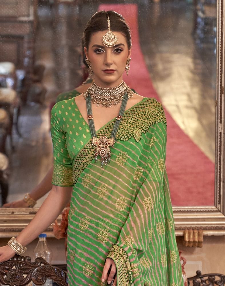 Green Striped Printed beautiful Georgette Saree