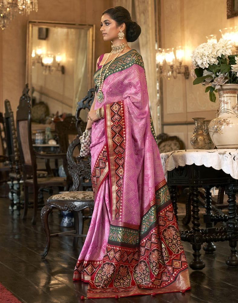 Light Pink Bandhini Print Patola Silk Saree