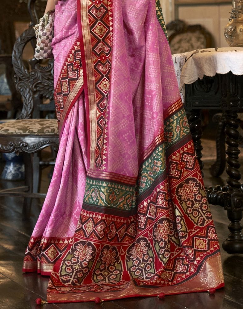 Collection of Light Pink Bandhini Print Patola Silk Saree in a gallery layout