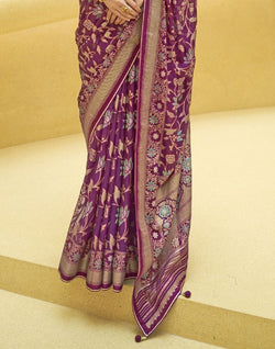 Collection of Floral Print Dark Pink Patola Saree in a gallery layout