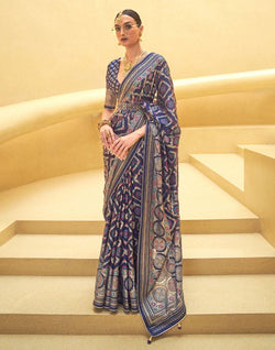 Collection of Navy Blue Geometric Print Patola Saree in a gallery layout