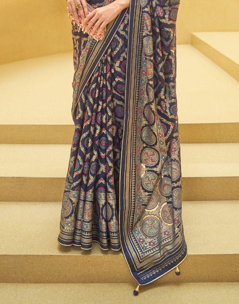 Collection of Navy Blue Geometric Print Patola Saree in a gallery layout