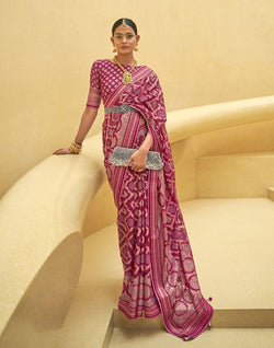 Collection of Dark Pink Geometric Print Patola Fancy Saree in a gallery layout