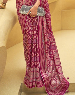 Collection of Dark Pink Geometric Print Patola Fancy Saree in a gallery layout