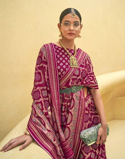 Collection of Dark Pink Geometric Print Patola Fancy Saree in a gallery layout