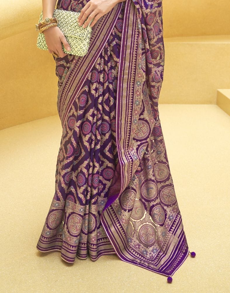 Collection of Purple Geometric Print Patola Silk Saree in a gallery layout