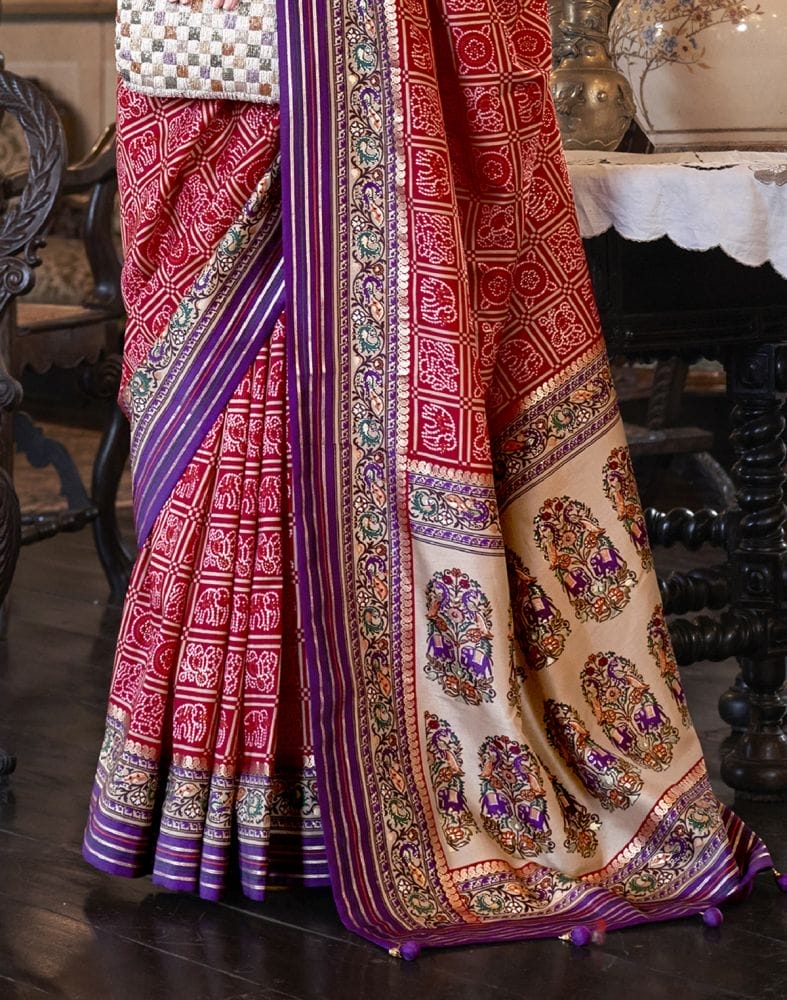 Collection of Red and Purple Geometric Print Patola Saree in a gallery layout