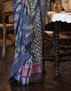 Collection of Blue Coloured Zig Zag Patola Saree in a gallery layout