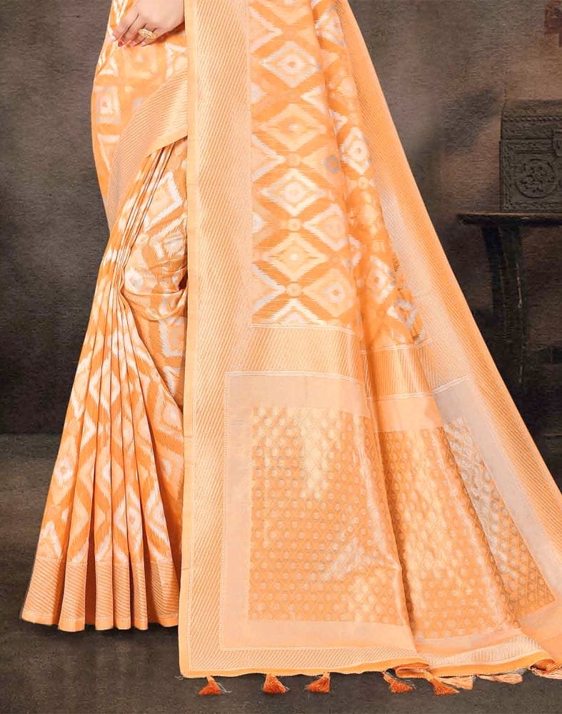 Collection of Light Orange Geometric Weave Semi-Jute Saree in a gallery layout