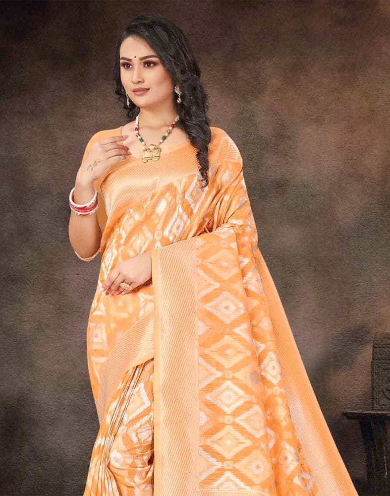 Collection of Light Orange Geometric Weave Semi-Jute Saree in a gallery layout