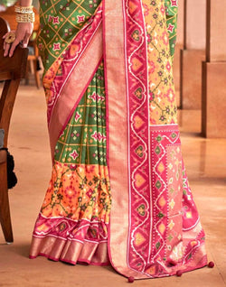 Collection of Trending Green Ikat Print Patola Saree in a gallery layout