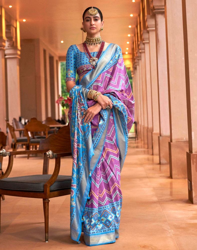 Dazzling Purple Chevron Print Patola Saree