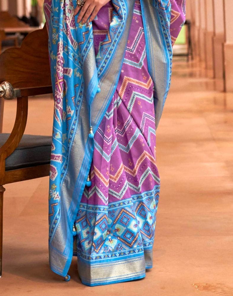 Collection of Dazzling Purple Chevron Print Patola Saree in a gallery layout