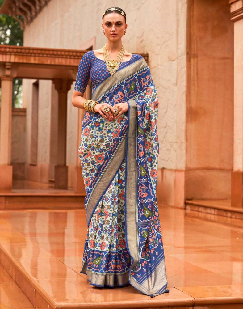 Collection of Glamorous Patola Off White Coloured Saree in a gallery layout