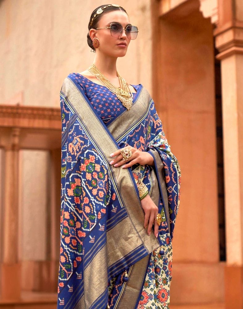 Collection of Glamorous Patola Off White Coloured Saree in a gallery layout