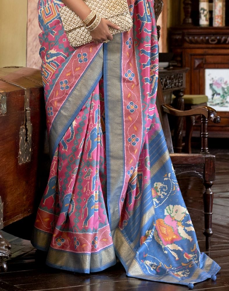 Collection of Ikat Pattern Light Pink Coloured Patola Fancy Saree in a gallery layout