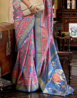 Collection of Ikat Pattern Light Pink Coloured Patola Fancy Saree in a gallery layout