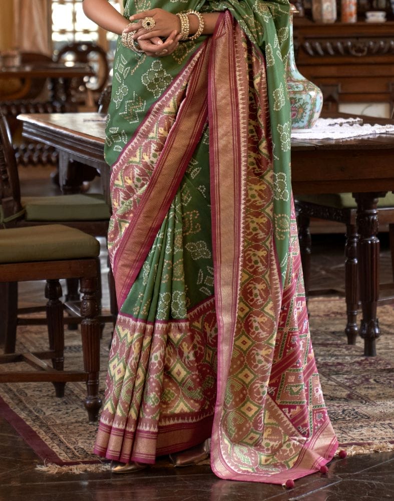 Collection of Green Coloured Woven Patola Fancy Saree in a gallery layout