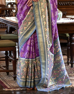 Collection of Purple and Grey Ikat Patola Saree in a gallery layout