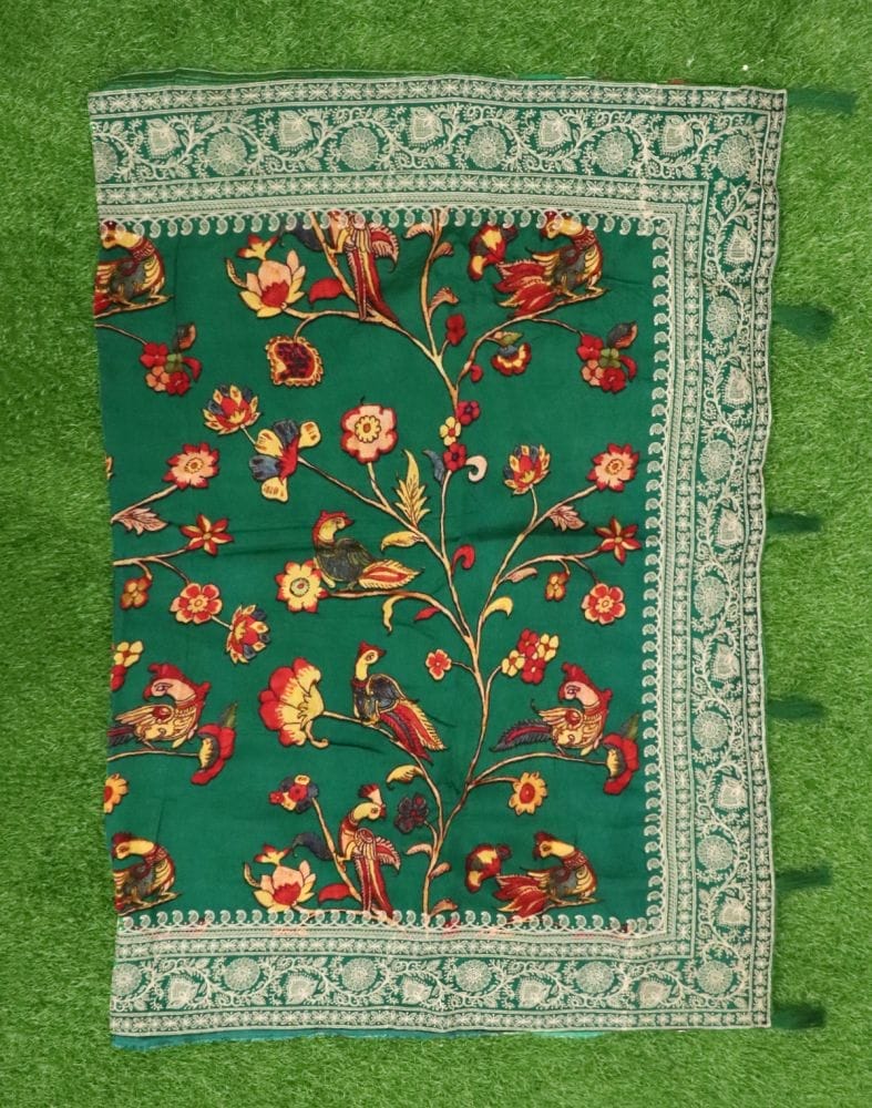 Collection of Green Floral Printed Dola Silk Saree in a gallery layout