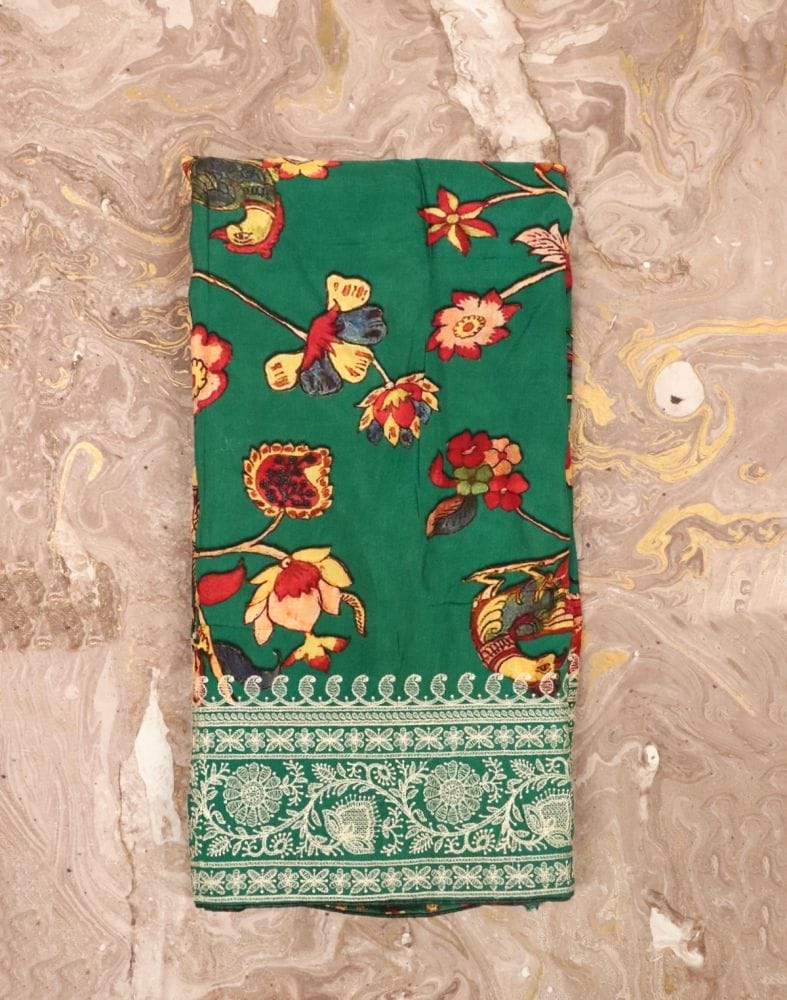 Collection of Green Floral Printed Dola Silk Saree in a gallery layout