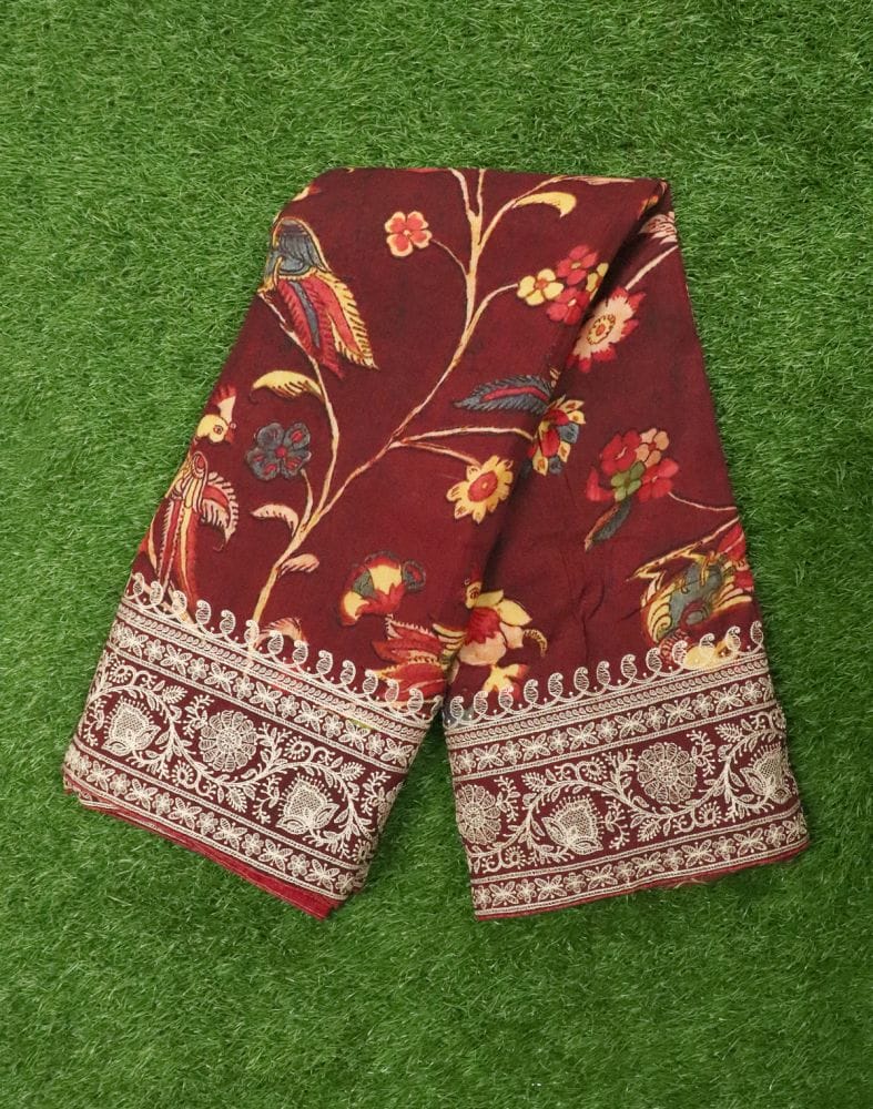 Collection of Maroon Floral Printed Dola Silk Saree in a gallery layout