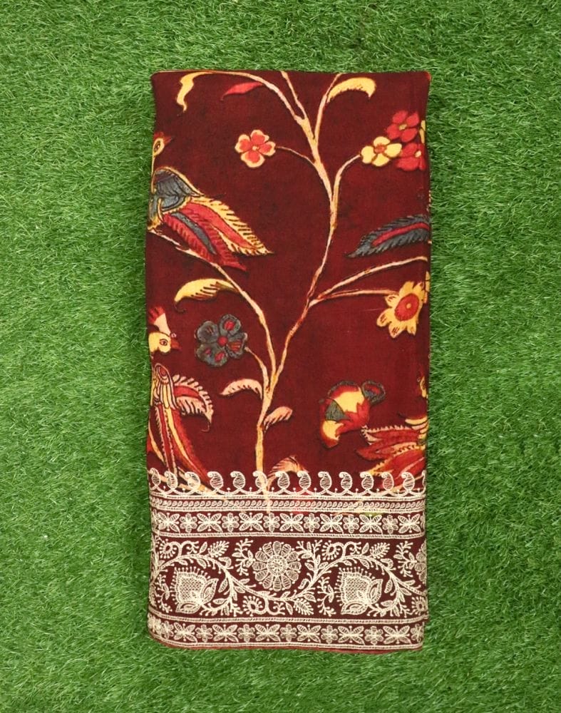 Collection of Maroon Floral Printed Dola Silk Saree in a gallery layout