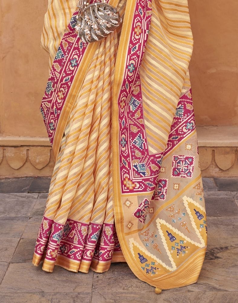 Collection of Mustard Stripes Pattern Hand Painted Brasso Saree in a gallery layout