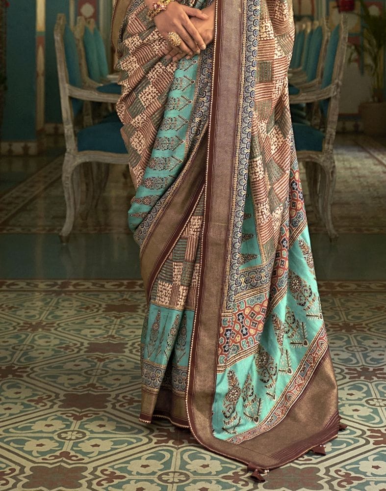 Light Brown Geometric Print Banaras Silk Patola Saree