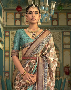 Collection of Light Brown Geometric Print Banaras Silk Patola Saree in a gallery layout