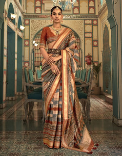 Collection of Grey Checks Pattern Banaras Silk Patola Saree in a gallery layout