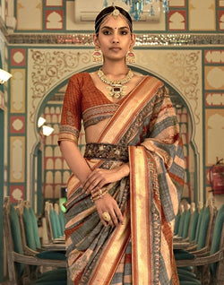 Collection of Grey Checks Pattern Banaras Silk Patola Saree in a gallery layout