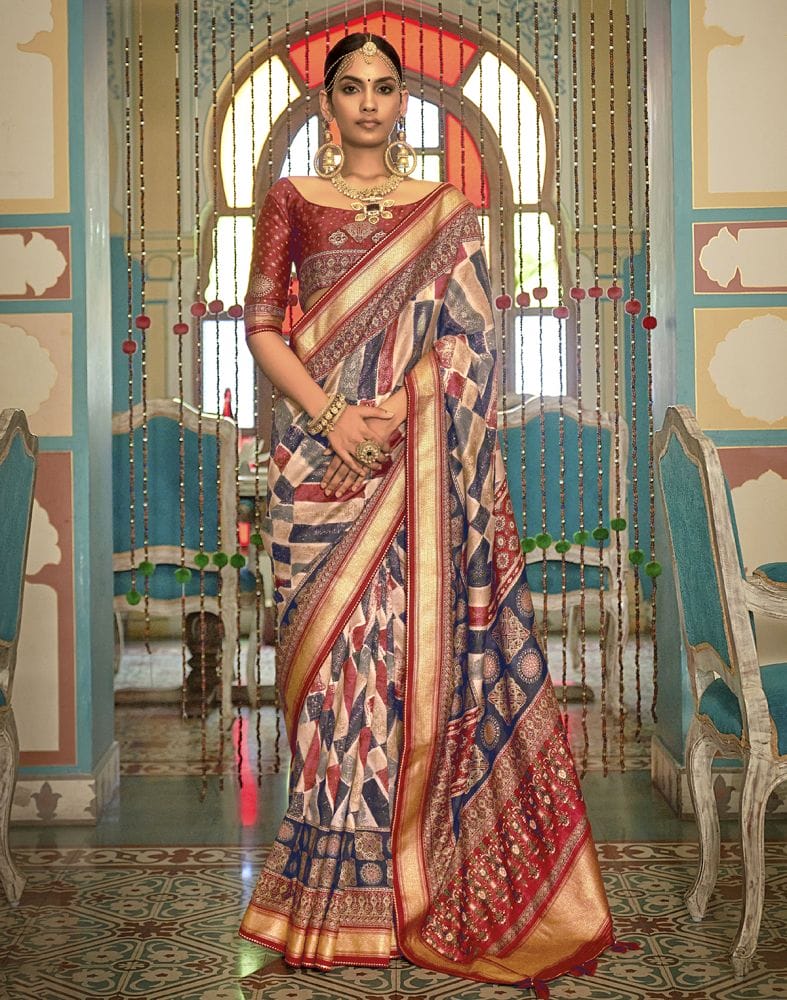 Collection of Multi Color Graphic Print Banaras Silk Patola Saree in a gallery layout