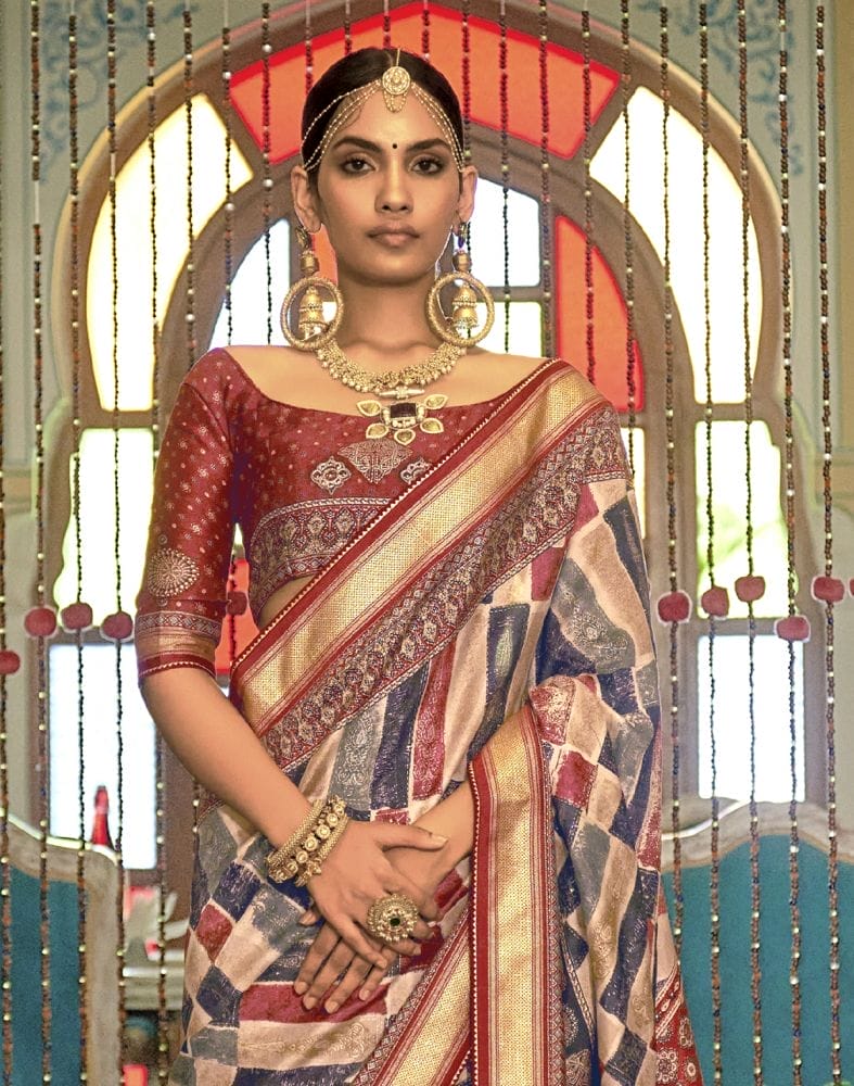 Collection of Multi Color Graphic Print Banaras Silk Patola Saree in a gallery layout