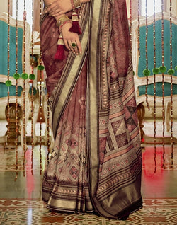 Collection of Brown Geometric Print Banaras Silk Patola Saree in a gallery layout