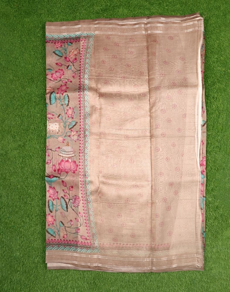 Collection of Grey Coloured Floral Pattern Organza Saree in a gallery layout