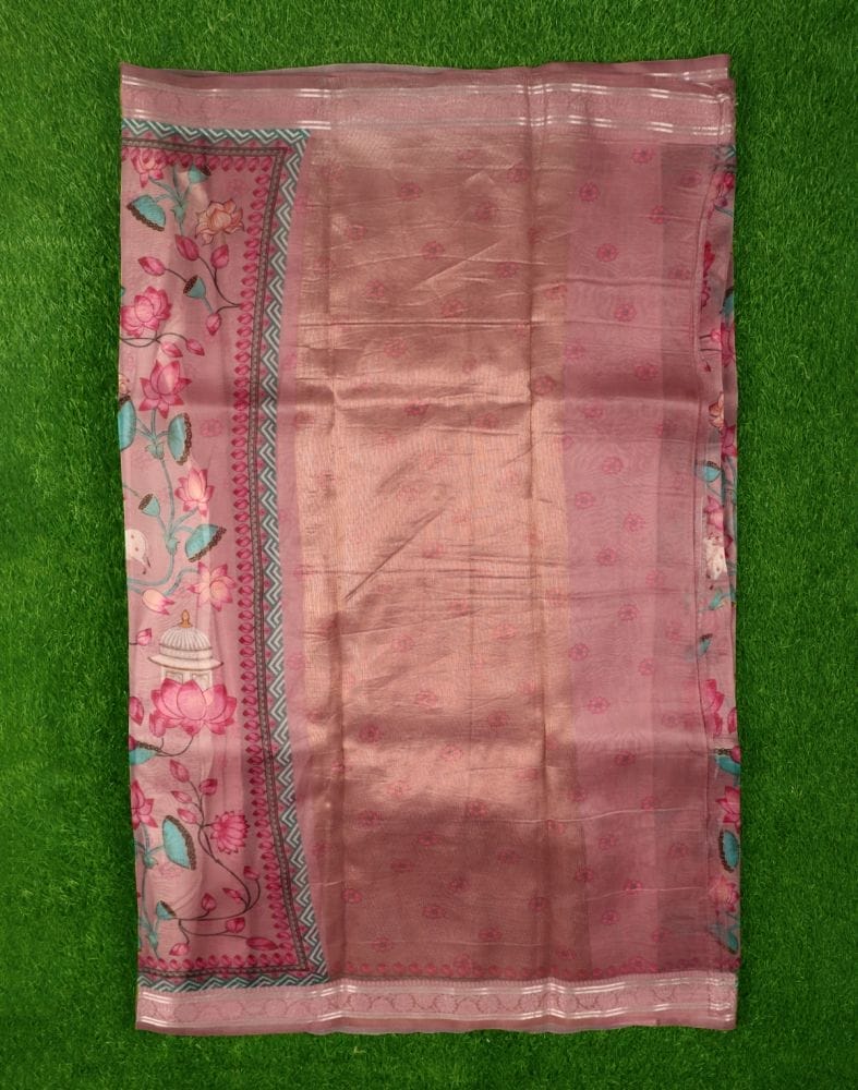 Collection of Light Pink Floral Printed Organza Saree in a gallery layout