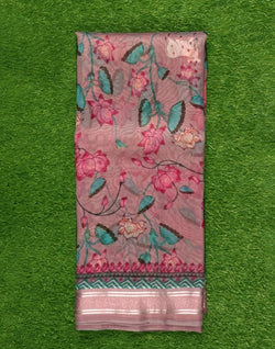 Collection of Light Pink Floral Printed Organza Saree in a gallery layout