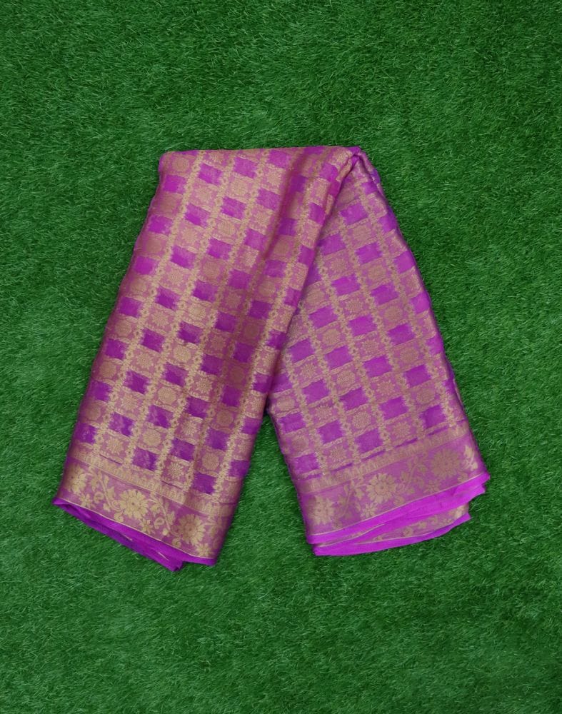 Pink Checkered Chiffon Zari Saree